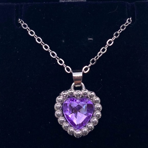 Imitation Silver PURPLE AMETHYST Gemstone Heart Necklace Jewelry Gift Box - Picture 3 of 5